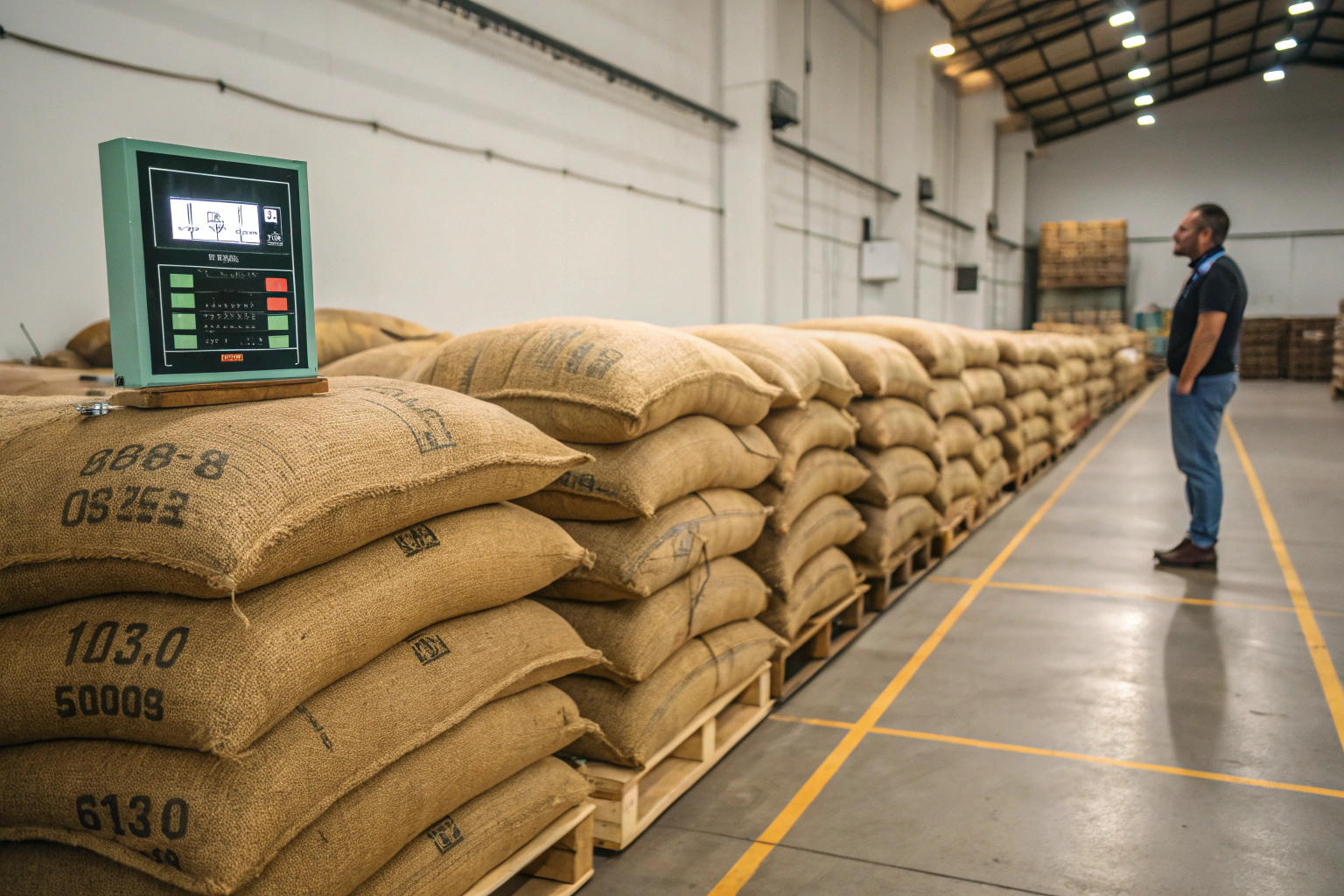What are the best practices for green coffee warehousing?