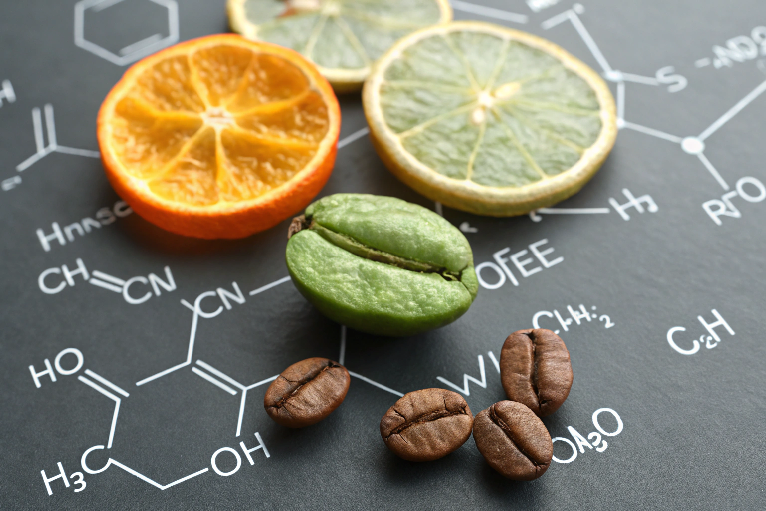 What is the chemical composition of a raw coffee bean?