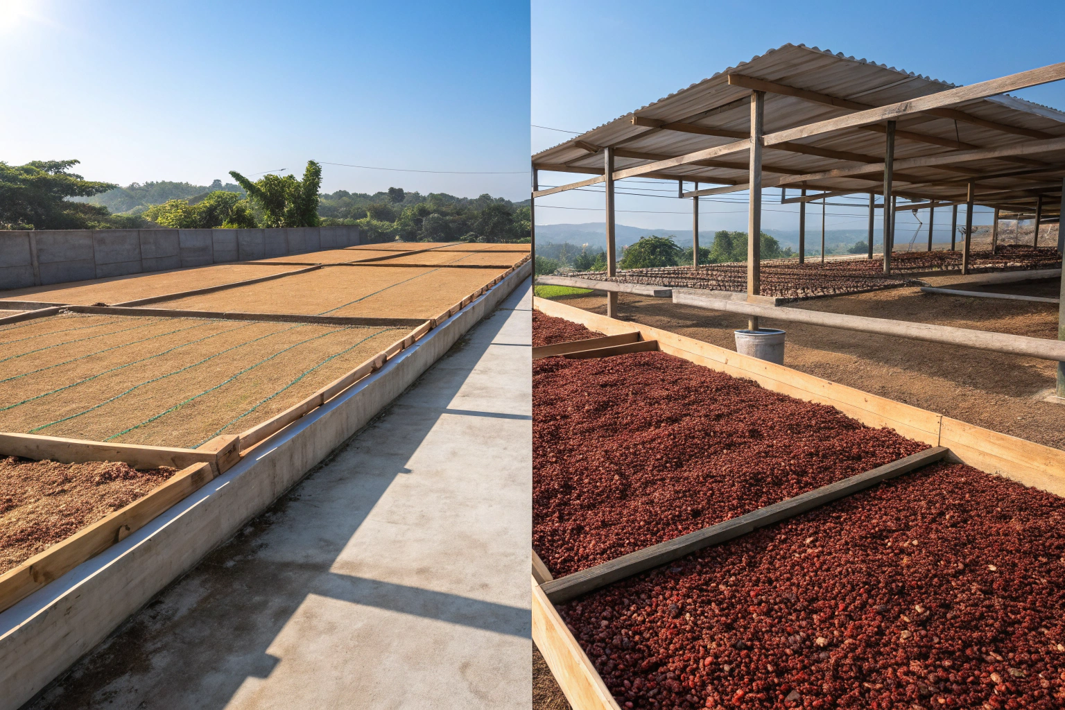 What is the Difference Between Drying Coffee on Patios vs. Raised Beds?