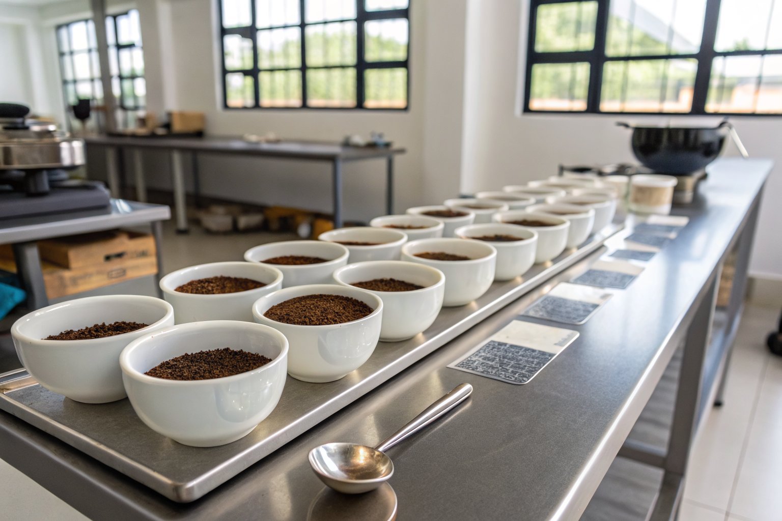 Coffee cupping session in quality control lab