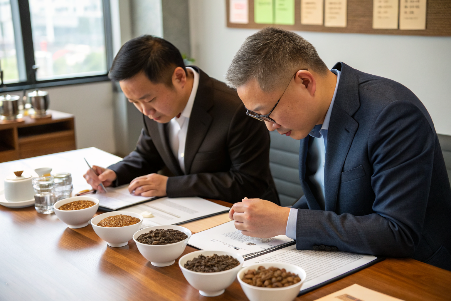 B2B coffee buyers discussing transparency in Shanghai trade meeting